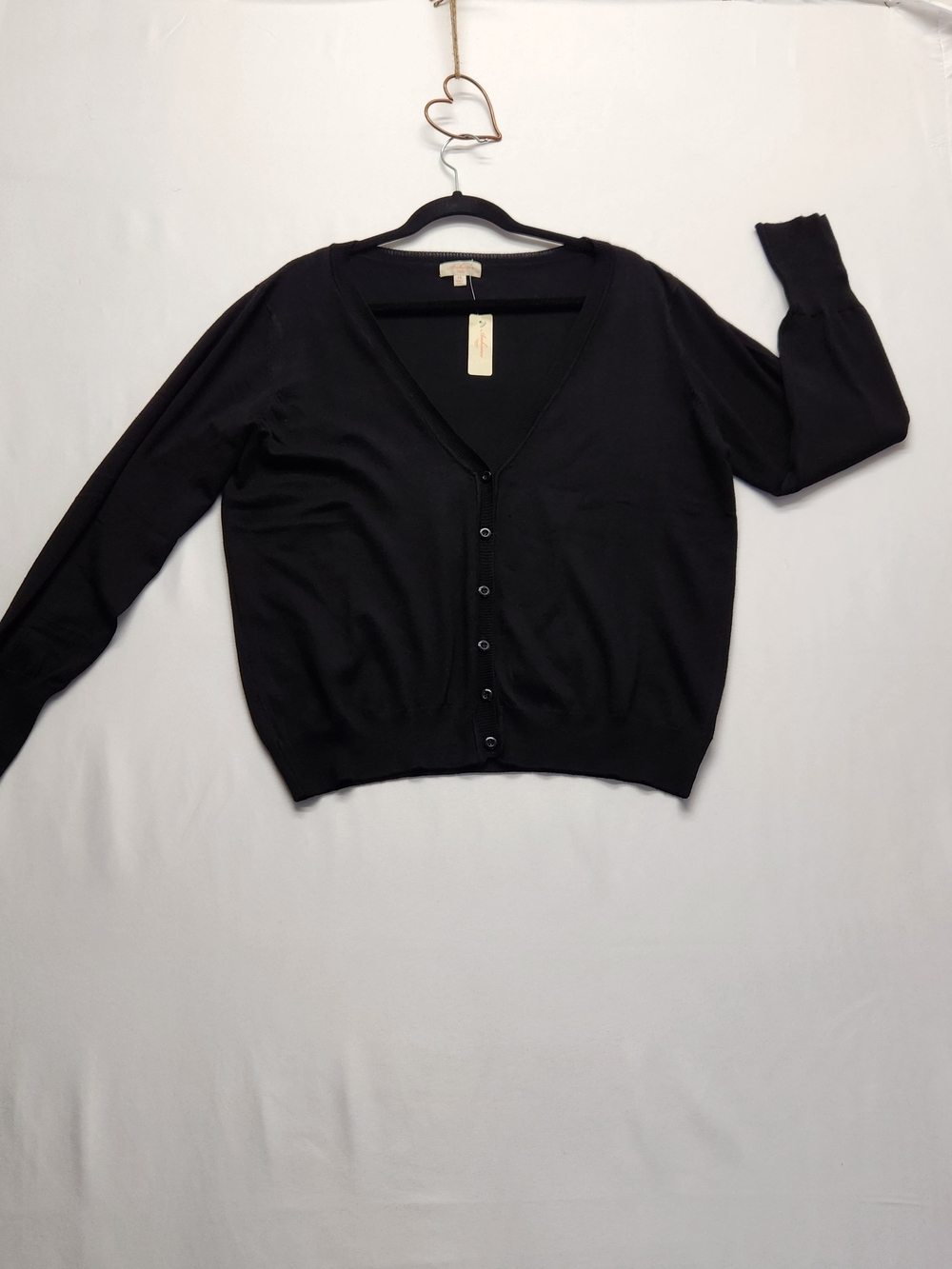 ⭐️NWT Ambiance Apparel Black V Neck Button Front Cardigan Knit Top Soft XL
